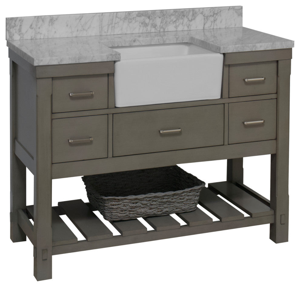 Charlotte 48" Bathroom Vanity, Weathered Gray, Carrara Marble