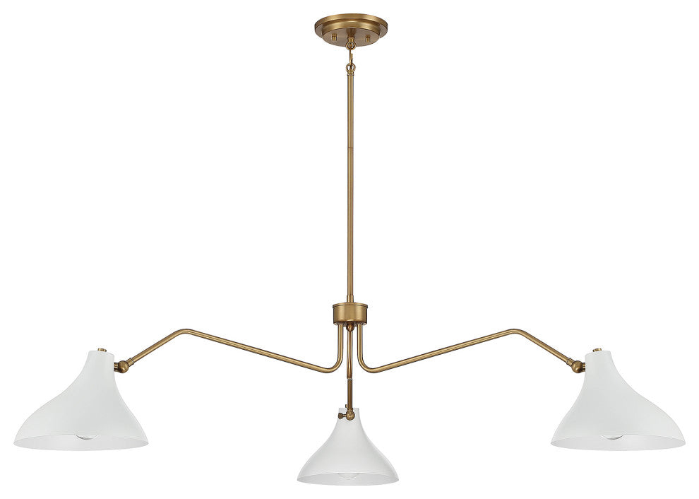 3-Light Pendant, Matte Black With Natural Brass, White With Natural Brass