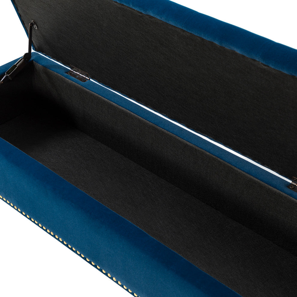 Button-tufted Storage Bench with Nailhead Trim, Navy