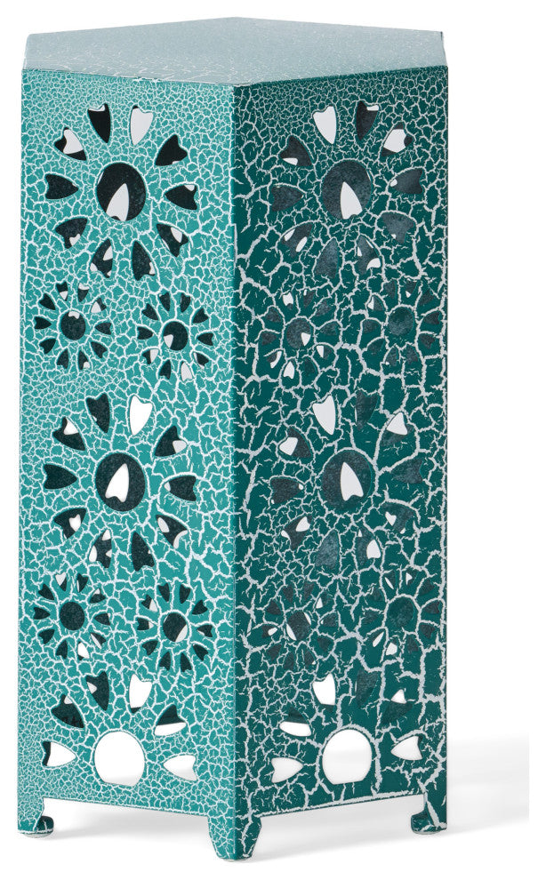 GDF Studio Elliot Outdoor 12" Crackle Sunburst Iron Side Table, Crackle Teal