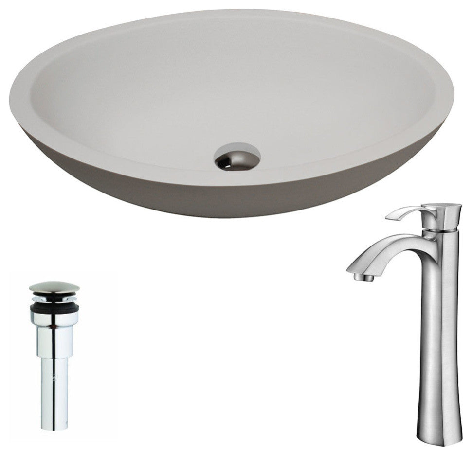 Maine 1-Piece Man Made Stone Sink, Matte White, Harmony Brushed Nickel Faucet