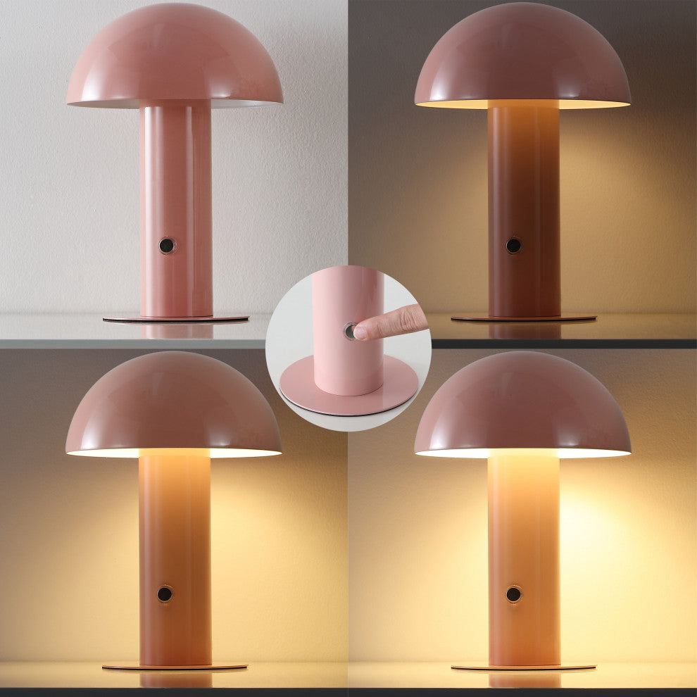 Boletus 10.75" Rechargeable/Cordless Iron Integrated Mushroom Table Lamp, Pink