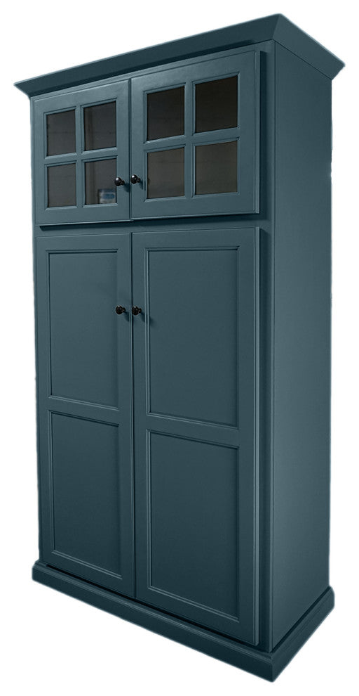 Traditional Pantry with Upper Cabinet Storage, Smokey Blue