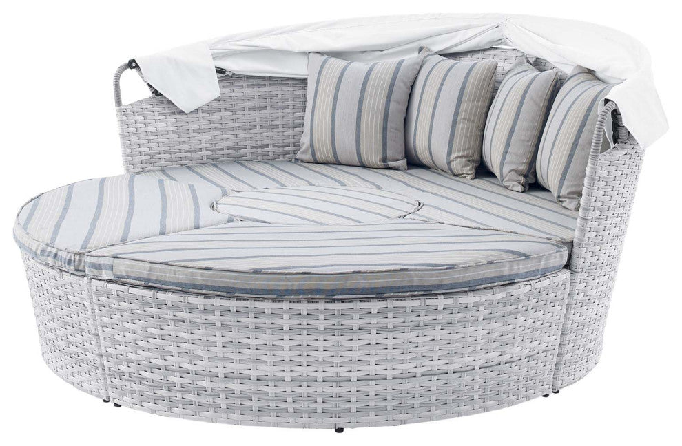 Lounge Daybed Sofa Bed, Sunbrella, Gray, Rattan, Wicker, Modern, Outdoor