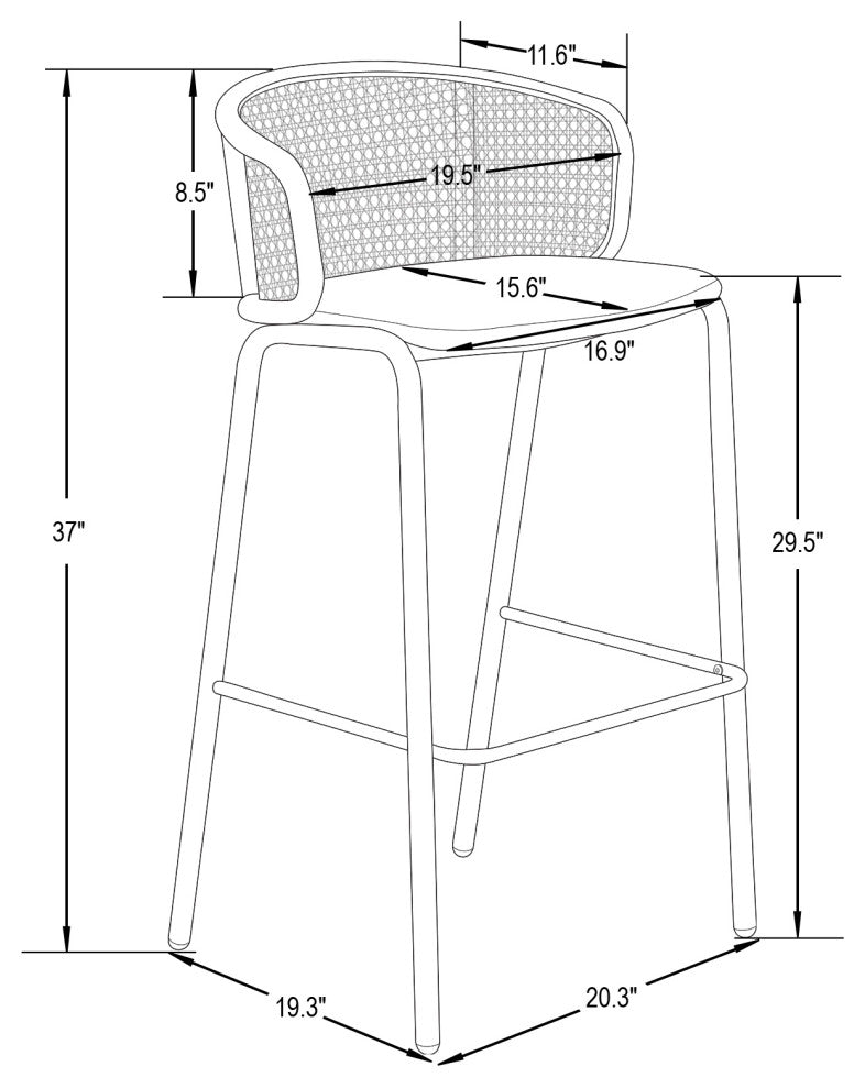 LeisureMod Ervilla Bar Stool With White Coated Steel Frame Set of 2, Black