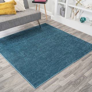 Haze Solid Low-Pile Runner Rug, Turquoise, 5' Square