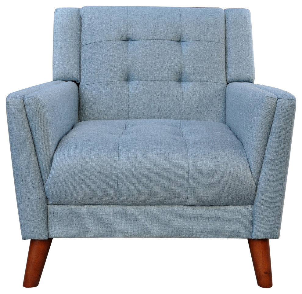GDF Studio Evelyn Mid Century Modern Fabric Arm Chair, Blue/Walnut