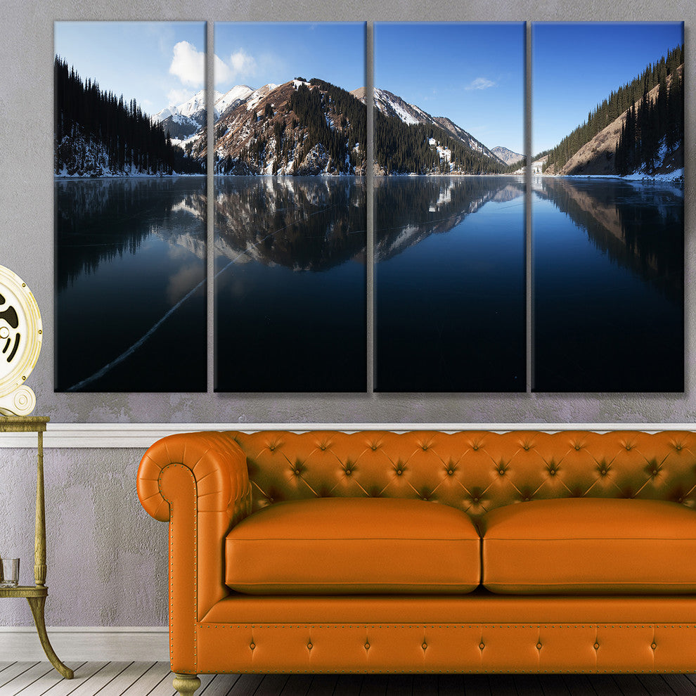 Frozen Mountain Lake Pano, Landscape Canvas Art Print, 48"x28", 4 Panels