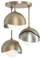 Brooklyn 3-Light Double Shade Semi-Flush, Soft Gold, Sterling, Opal Glass