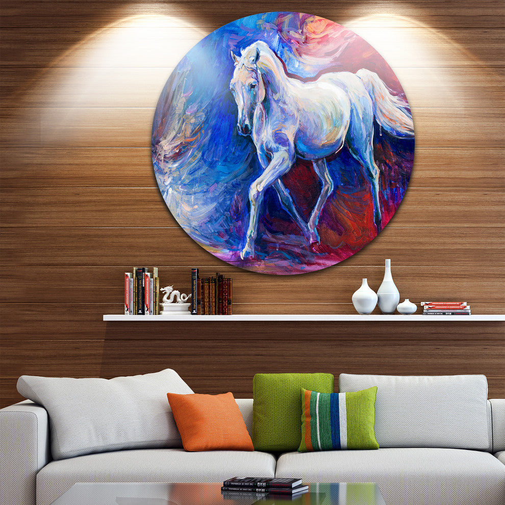 Blue Horse, Animal Round Metal Wall Art, 36"