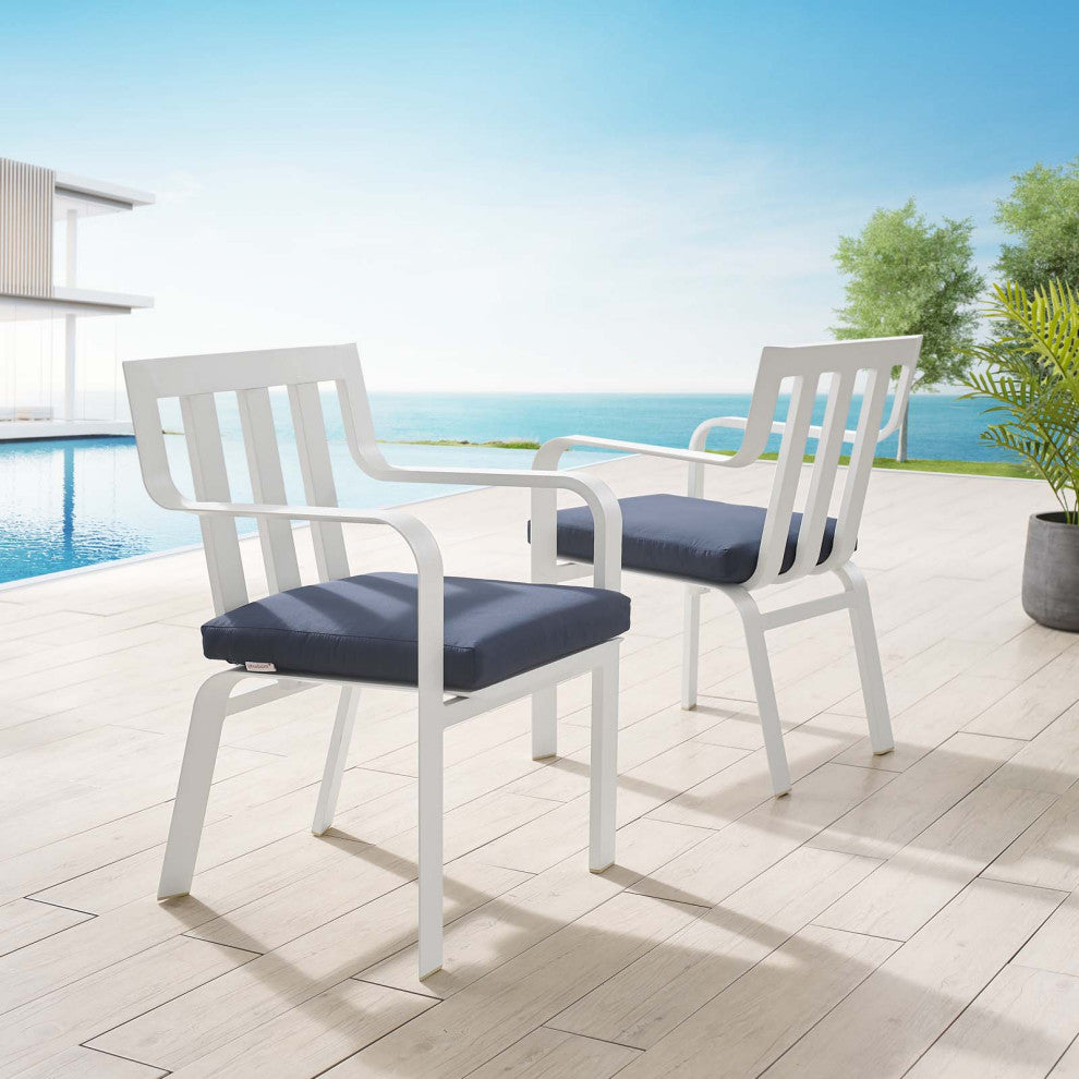 Lounge Chair Armchair, Set of 2, Aluminum, Metal, White Blue Navy, Outdoor