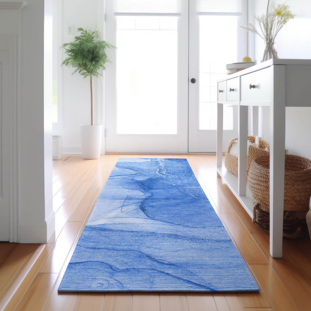 Premium Machine Washable Mayfield AMF507 Blue 2'3" x 7'6" Runner Rug