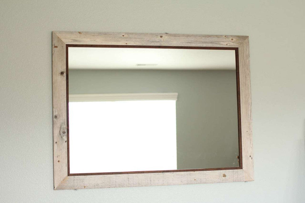 Rustic Mirror, Park City Style Barnwood With Alder Inset, 18"x22"