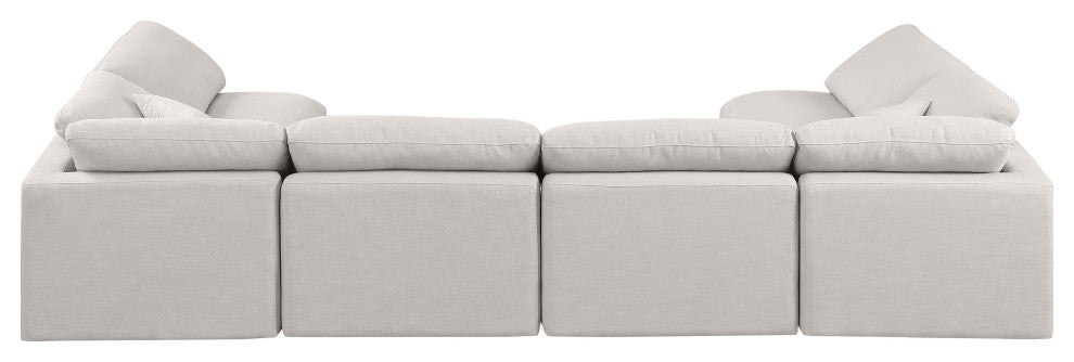 Indulge Upholstered Modular U-Shaped Sectional, Cream, 6-Piece: 4 Armless Chair, 2 Corner Chair, Down Stuffed Linen Textured Fabric
