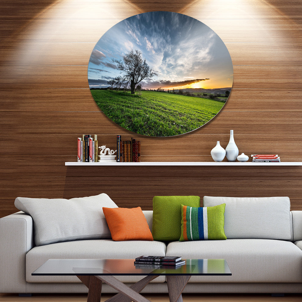 Green Grass Field In Sardinia, Landscape Large Disc Metal Wall Art, 11"