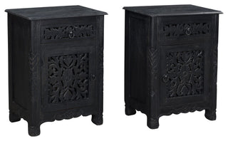 Delaney Carved 1 Door Nightstand, Distressed Black, Right