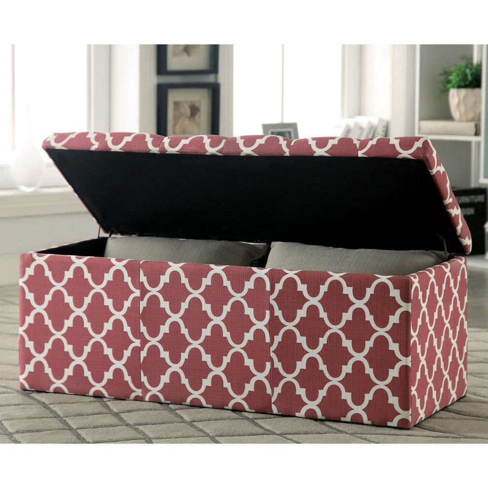 Furniture of America Haas Contemporary Fabric Storage Ottoman in Red