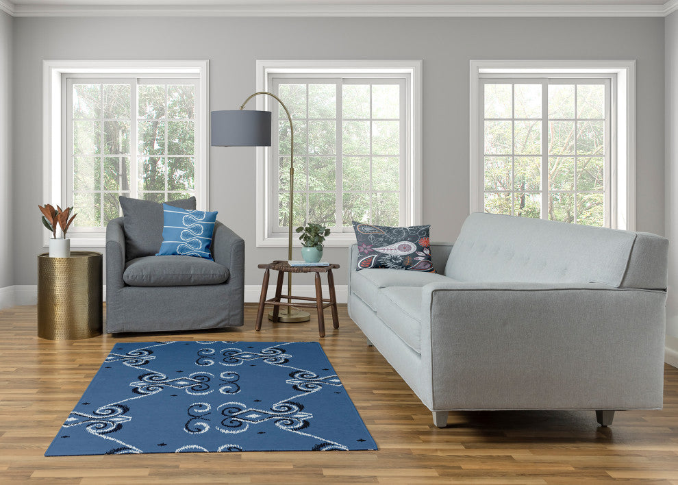 Diamonds & Curls Soft Chenille Area Rug, Navy, 4'x6'