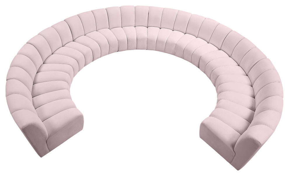 Infinity Channel Tufted Velvet Modular Chair, Pink, 10 Piece