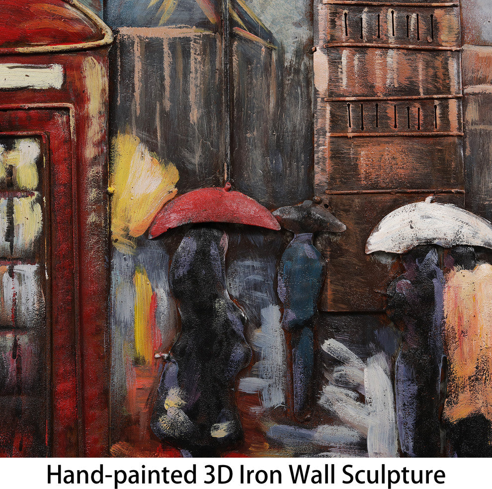 "City Street" Mixed Media Iron Hand Painted Dimensional Wall Art