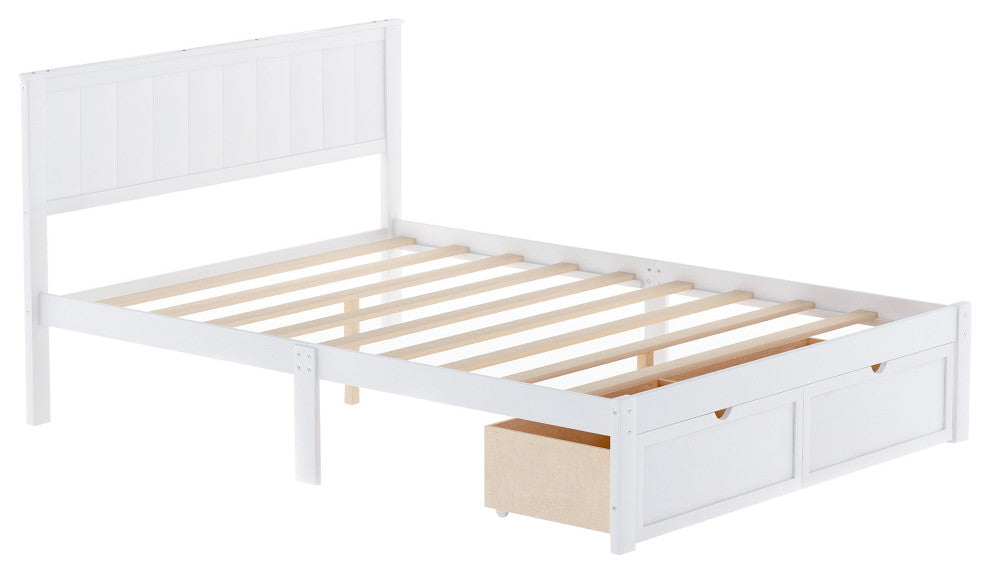 Gewnee Full Size Platform Bed with Under-bed Drawers, White