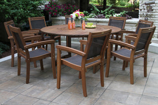 9-Piece Eucalyptus Round Lazy Susan Dining Set with 8 Stacking Sling Armchairs