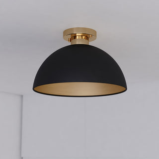 Devon Mid-Century Modern Semi Flush Mount Ceiling Light, Matte Black and Satin Brass