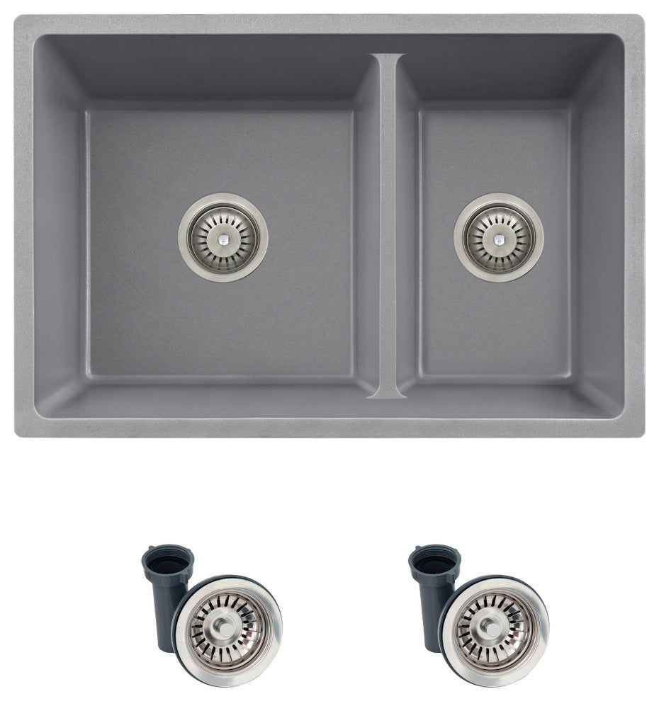27"x18" Gray Double Bowl 60/40 Dual Mount Granite Kitchen Sink
