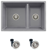 27"x18" Gray Double Bowl 60/40 Dual Mount Granite Kitchen Sink