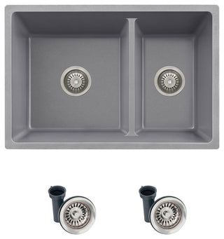 27"x18" Gray Double Bowl 60/40 Dual Mount Granite Kitchen Sink
