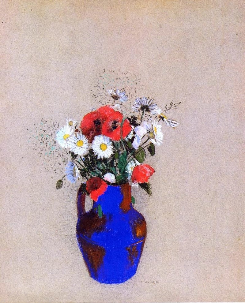 Odilon Redon Poppies and Daisies in a Blue Vase Wall Decal Print