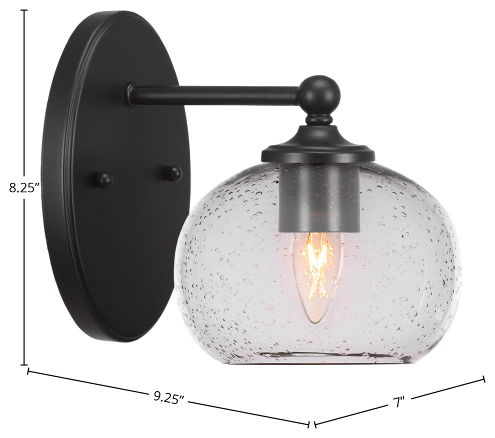 Capri 1-Light Wall Sconce, Matte Black/Clear Bubble
