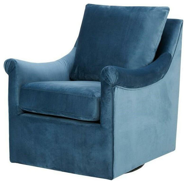 Madison Park Deanna Curved Arm Velvet Swivel Chair, Blue