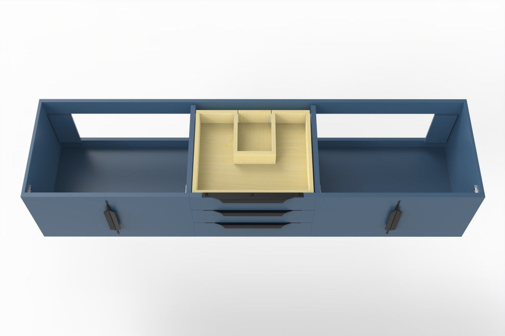 CastelloUSA Alpine 72" Wall Mounted Vanity, Base Only, Blue, Black Handles