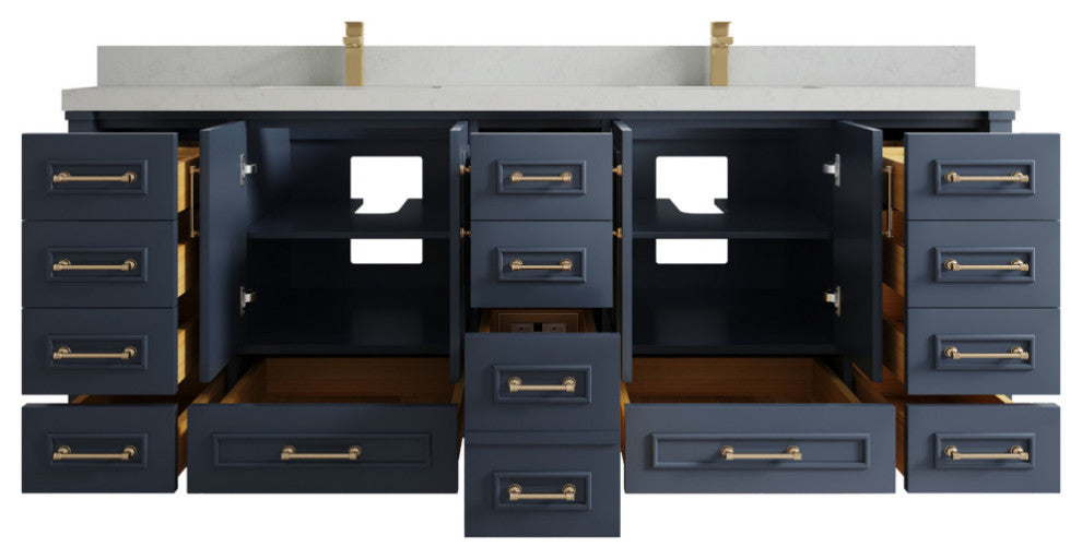 Aberdeen 84 Double Sink Bath Vanity in Hale Navy Blue  2" Carrara Quartz