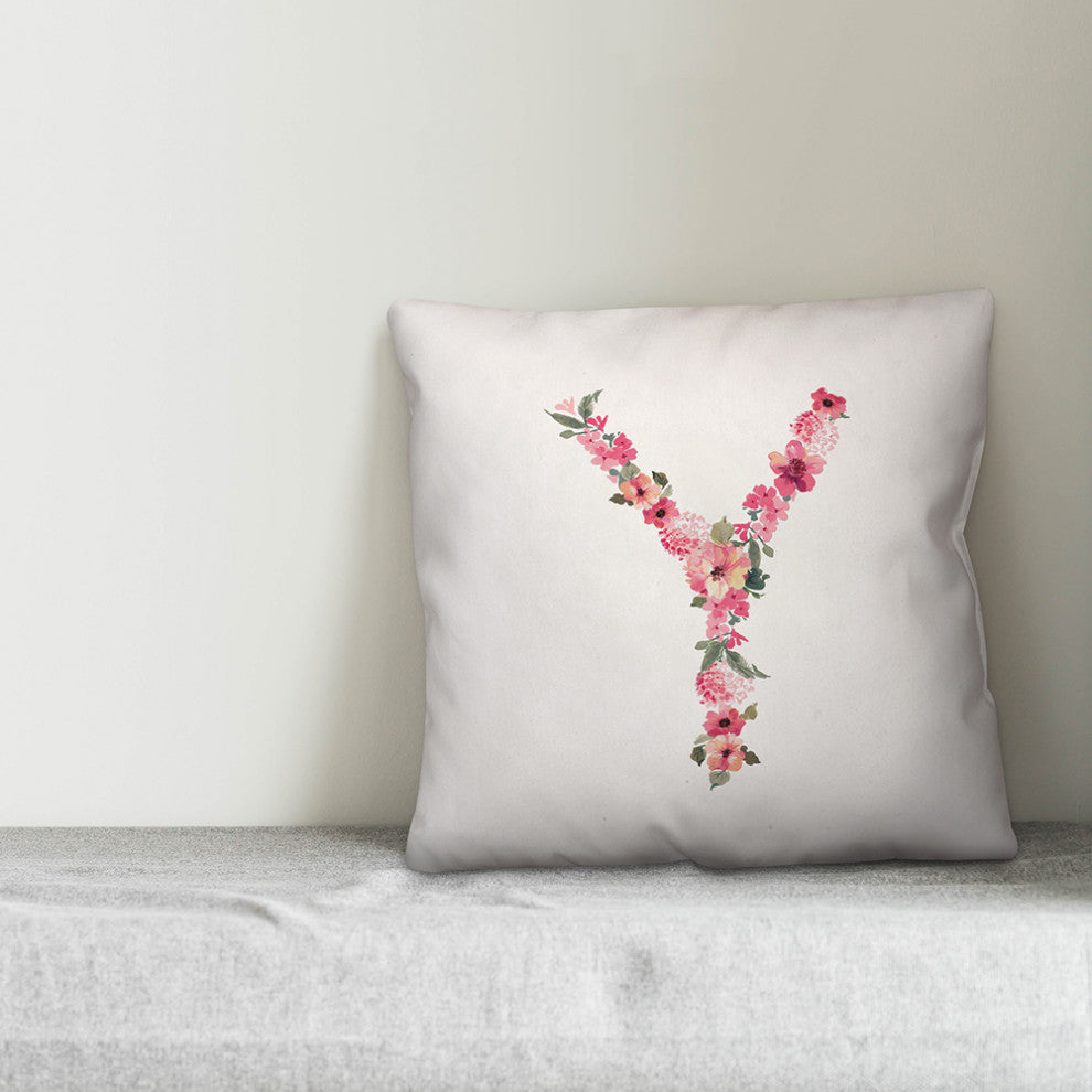 Floral Pattern Monogram Y 18x18 Indoor/Outdoor Pillow