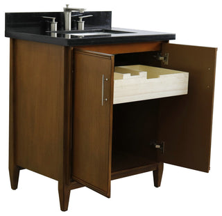 31" Single Sink Vanity, Walnut Finish With Black Galaxy Granite