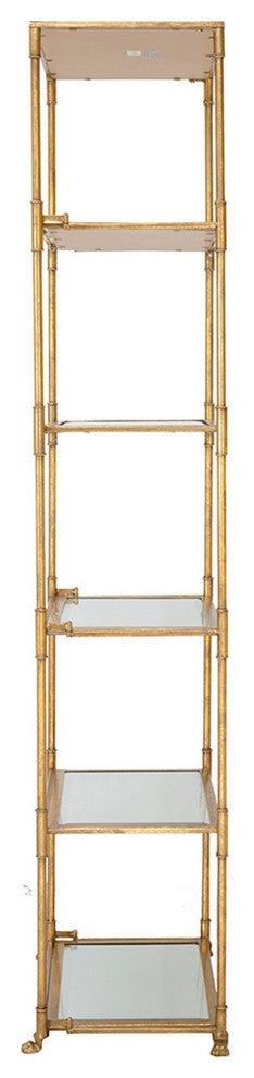Benzara BM285111 71" Shelf, Design, 5 Glass Shelves, Iron Frame, Gold Finish