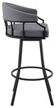 Valerie Swivel Brown Faux Leather and Java Brown Metal Bar Stool, Gray/Black, Bar Height