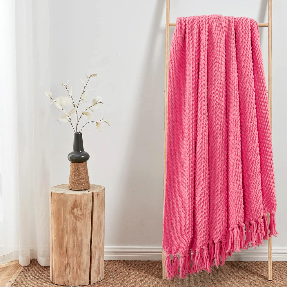 Tweed Knitted Throw Blanket, Camellia Rose, 60"x80"