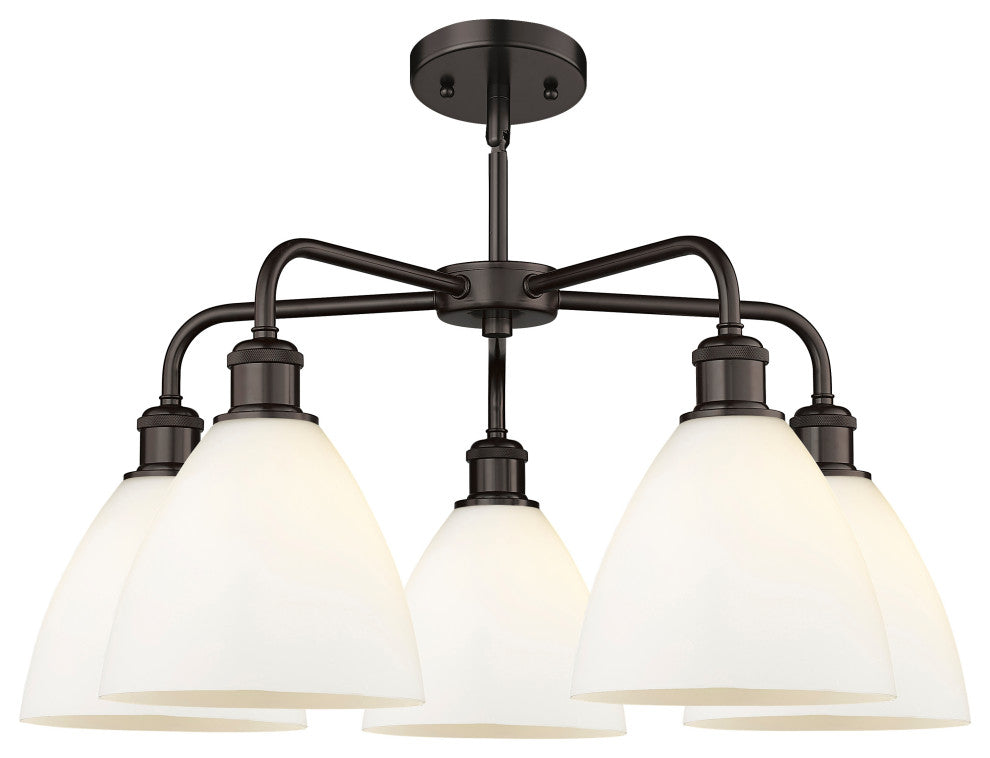 Bristol Glass-5 Lt 26"Stem Chandelier-Oil Rubbed Bronze Finish-Matte White Shade