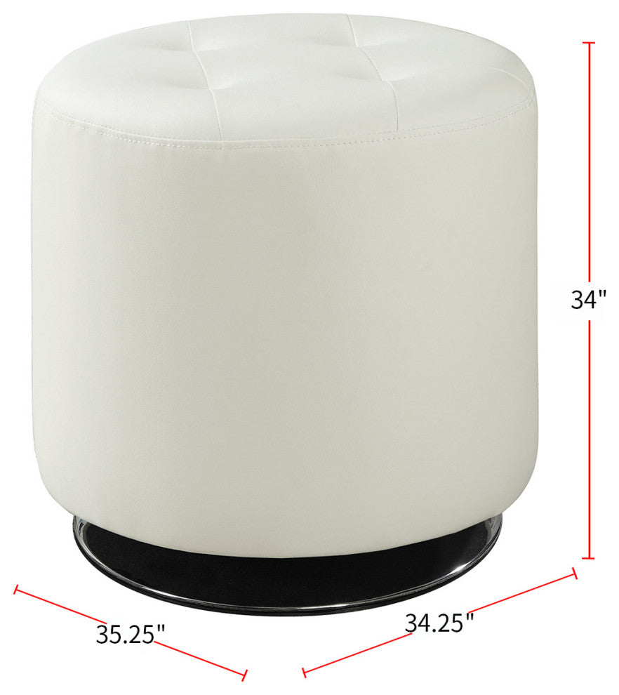 Round Leatherette Upholstered Ottoman, White