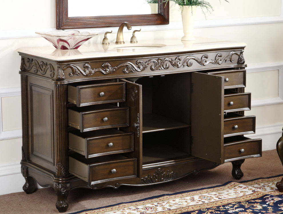 56"� Beckham Cream Marble Top Bathroom Vanity