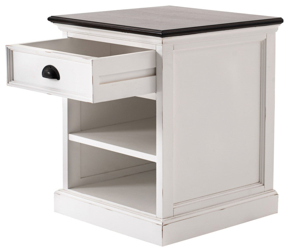 Distressed White and Deep Brown Nightstand With Shelves