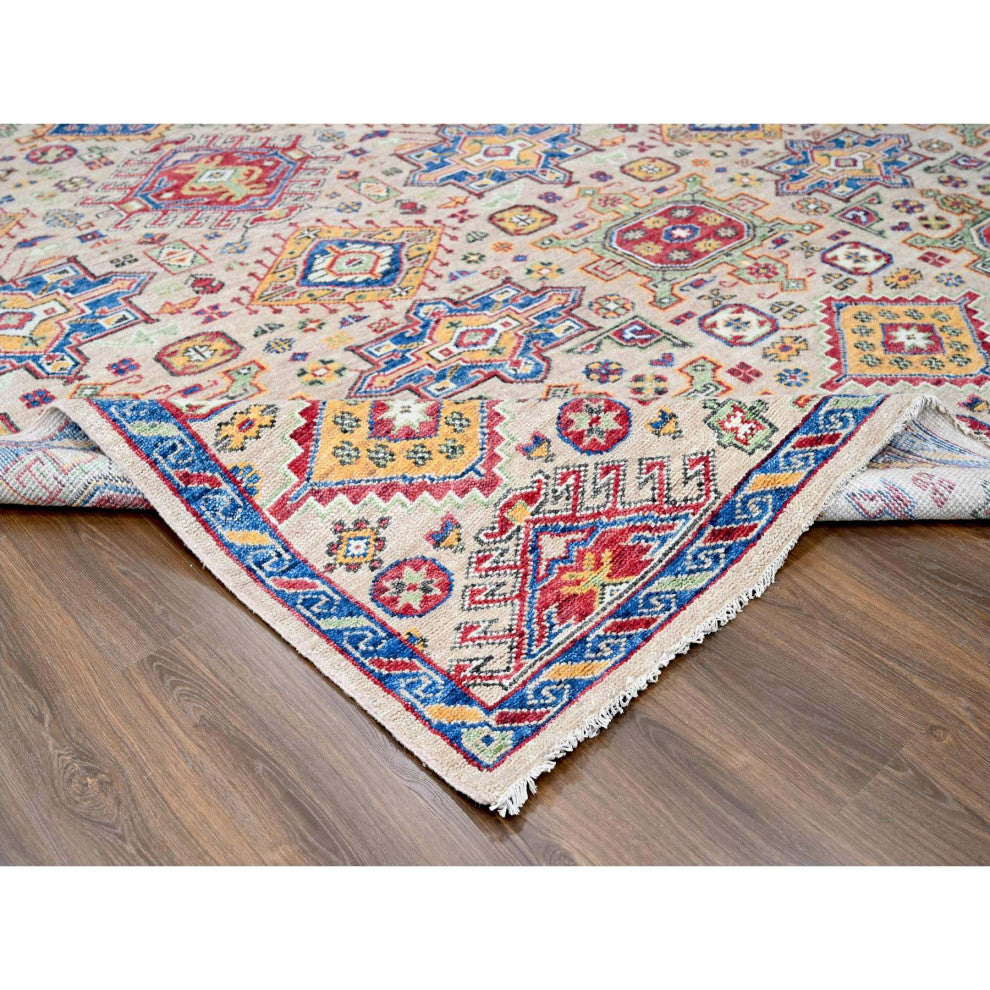 Buttery Brown Geometric Design Wool Hand Knotted Oversized Rug, 11'9"x14'10"