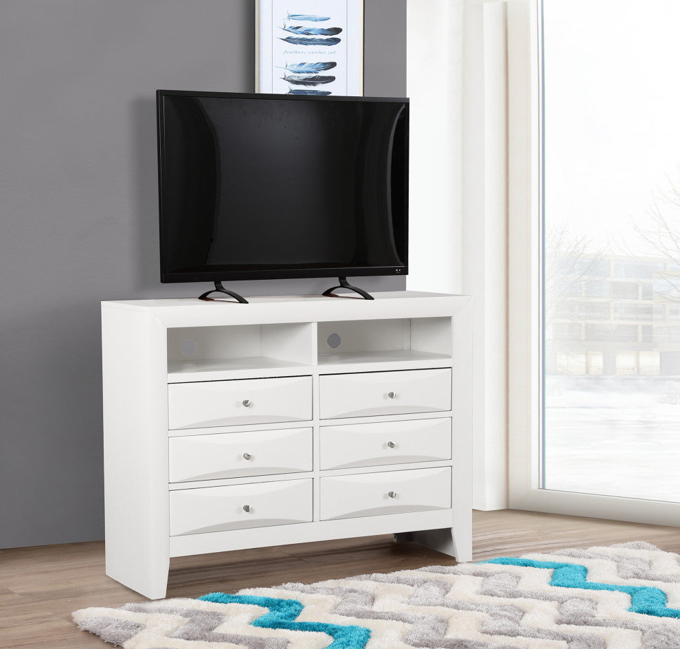 Marilla White 6 Drawer Chest of Drawers, 47"x17"x37"