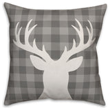 Gray Plaid Deer 16"x16" Throw Pillow Cover