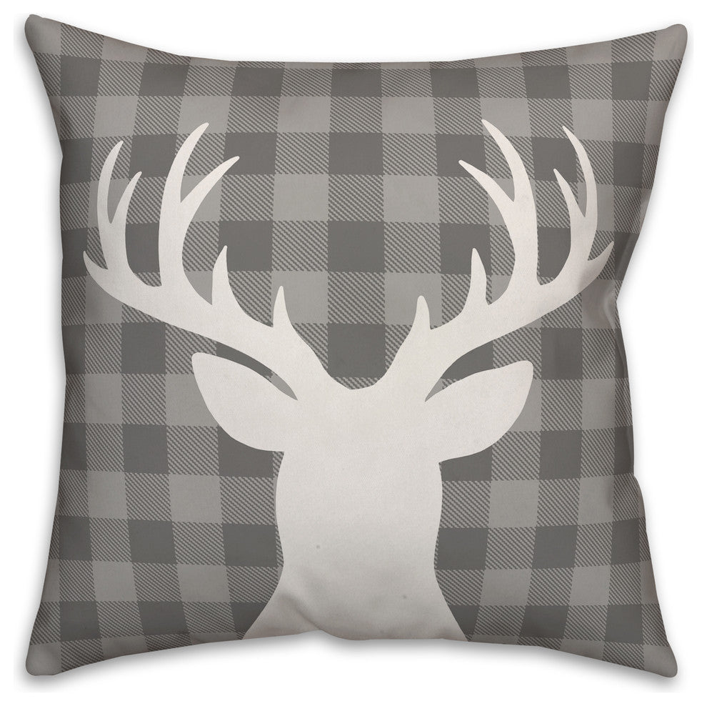 Gray Plaid Deer 16"x16" Throw Pillow Cover