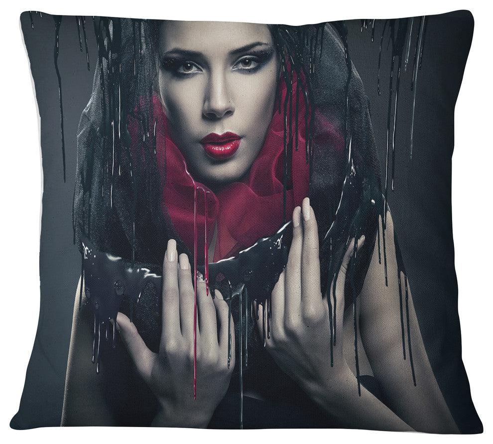 Passionate Woman in Black Portrait Throw Pillow, 16"x16"