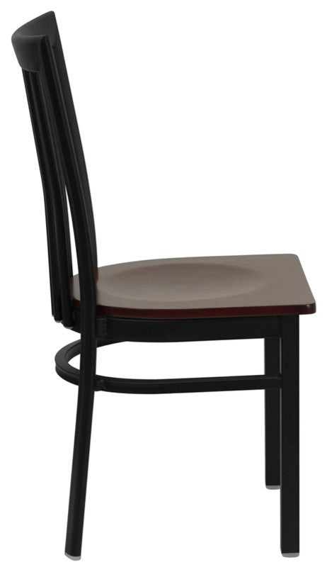 Dyersburg Metal Chair Black School House Back, Mahogany Wood Seat